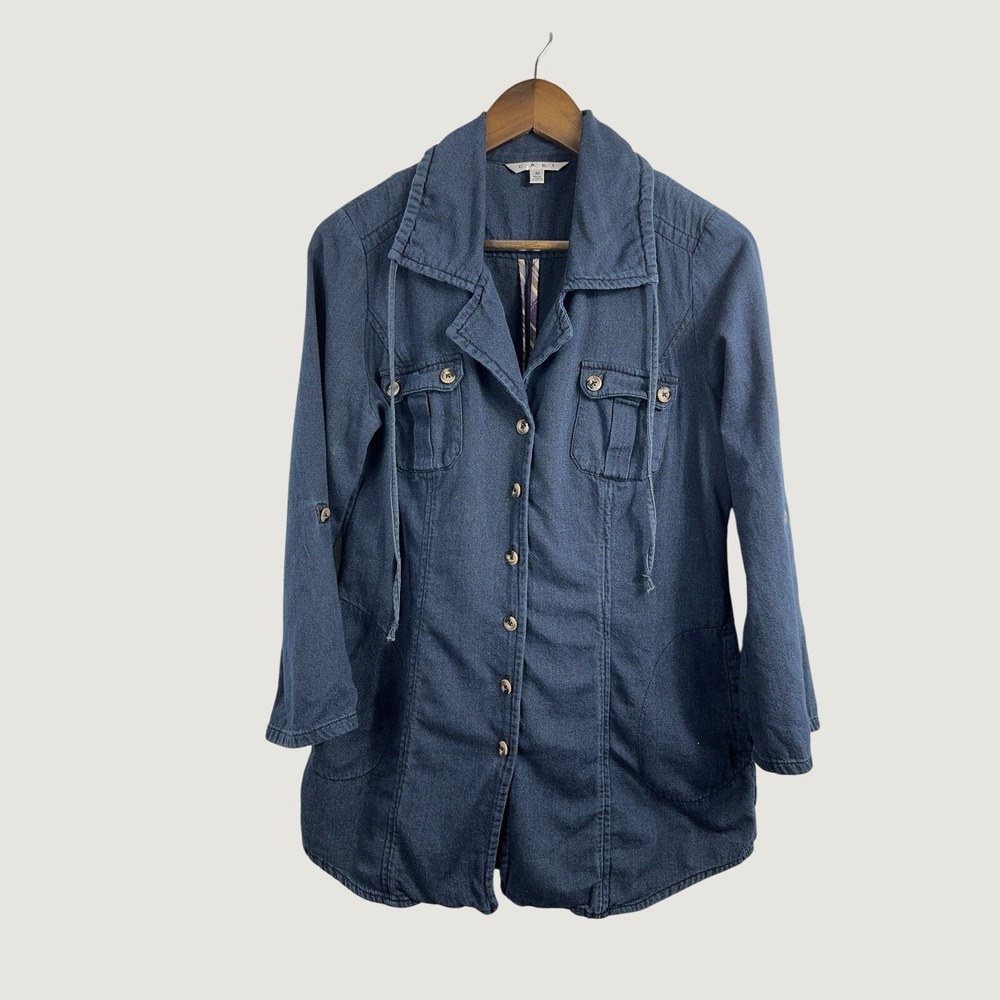 Cabi Jacket Women Medium Blue 340 Denim Utility Drawstring Roll Tab Sleeve